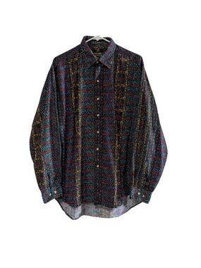 Colours by Julian Alexander Men's Dress Shirt Black Multi Large (16-16.5) Cotton